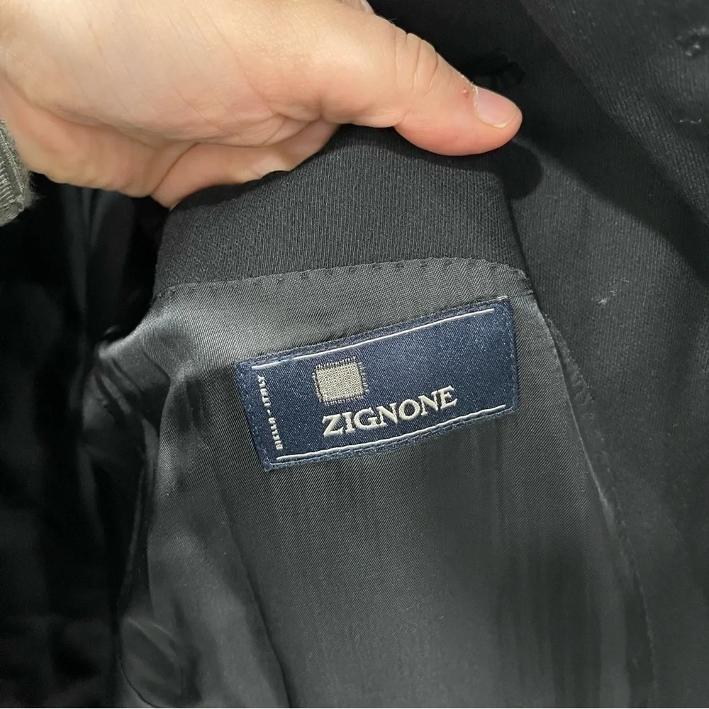Pavone Soft Zignone Wool Three Button Suit Jacket Size 43 Regular Black